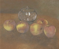 thunderstruck9:  Léon Spilliaert (Belgian, 1881-1946), Pommes et bol en verre [Apples and glass bowl], 1917-18. Pastel on paper, 50.6 x 59.1 cm. 