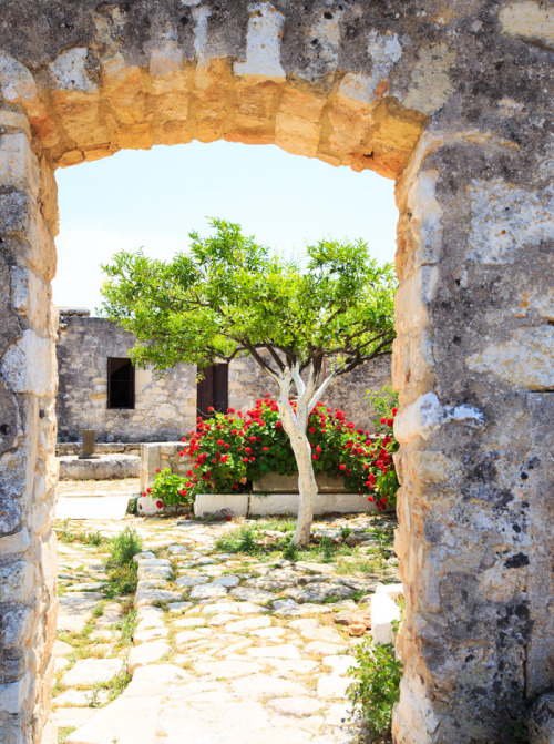 Monastery courtyard in Aptera, Crete.