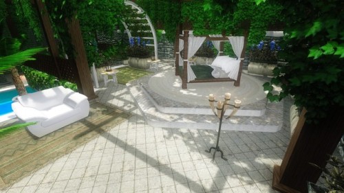 Goma Pero Land  V2Add new place for screenshot  スクリーンショット撮影のための新たなロケーション追加modを作成したのでUPします。季節は冬に向かってますが、空気を読まず暖かそうな場所を作りました。ググってでてきた世界各地リゾートのプールの画像見て、それらのデザインをパクり参考にして作りました。もうひたすらプールか風呂、そしてビーチっていう偏った土地です。SSを取り忘れましたが装備できる浮き輪も同梱してあります。