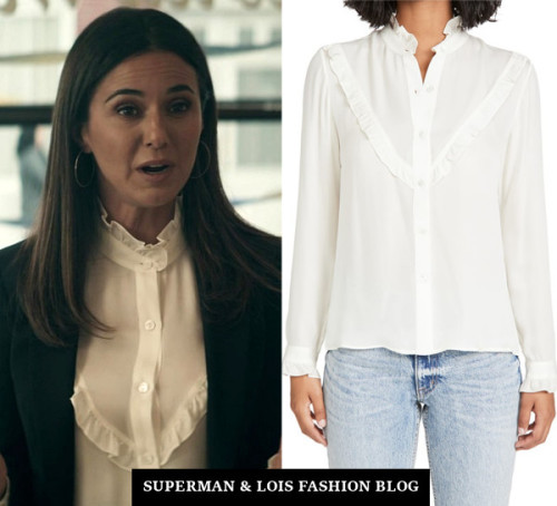 Who: Emmanuelle Chriqui as Lana Lang-CushingWhat: Nili Lotan Marcela Ruffle Trim Shirt - $179.97Wher