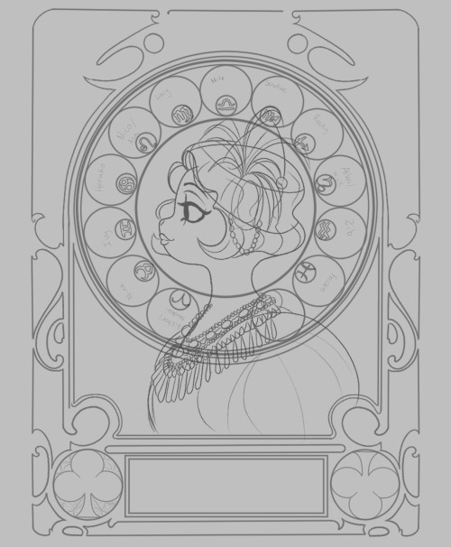 Wip Of An Art Piece Based Off Of Alphonse Muchas Zodiac Art Piece But In The Lackadaisy Style And Mitzi