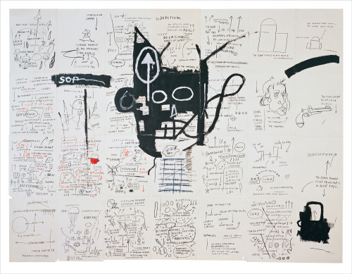 For this work, Basquiat produced twenty-eight original drawings and mounted them on canvas in a grid