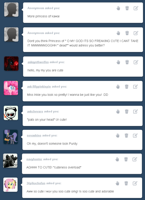 ask-inkieheart:  Princess of kawaii then Besides, I’m only a princess for 5 more posts or so 4/10  <3
