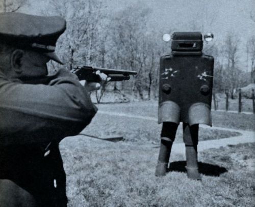 60lb suit of plastic bullet proof body armor tested by the Detroit Police Department in 1958. Note t