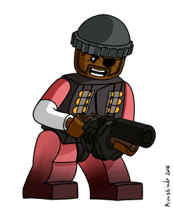 avastindy:  One crossed wire,one wayward pinch of potassium chlorate, one errant twitch…and kablooie! Here is Demoman as a Lego. He was fun to draw, especially his grenade launcher. 