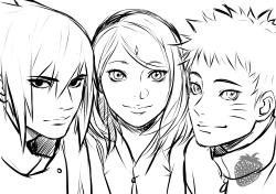 strawberry-senpaiii:  Team 7 selfie (kakashi probably took it)!