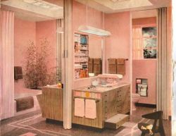 theniftyfifties:  1950s pink bathroom design. 