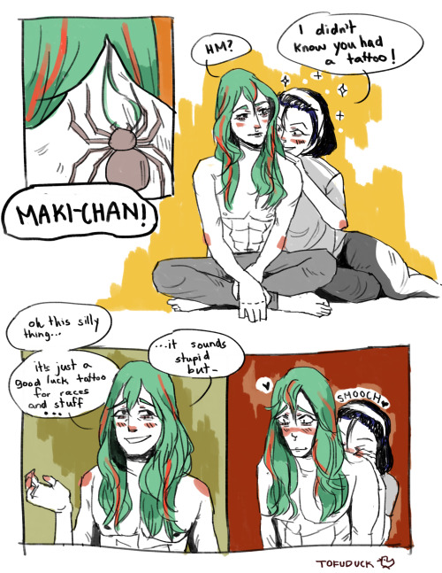 tofuduck:At first Maki is super embarrassed that he actually believed his tattoo carried good luck… 