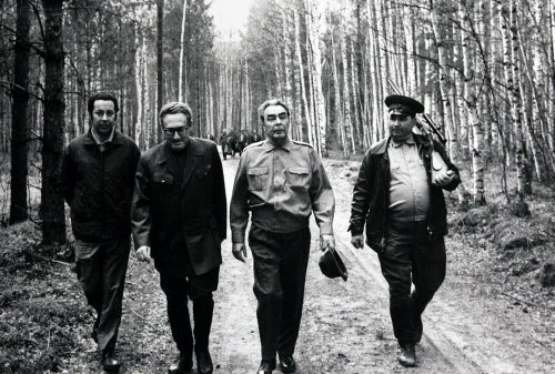 Soviet leader Leonid Brezhnev and Secretary of State Henry Kissinger hunting in Ukraine, 1974.