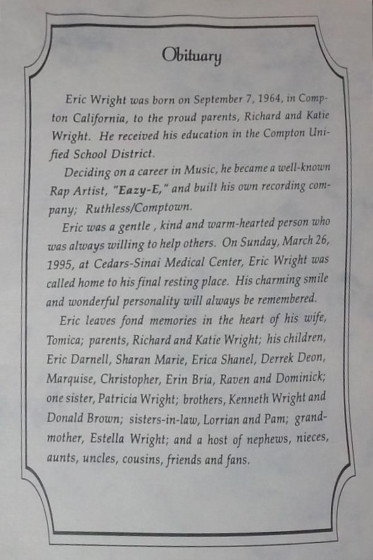 djsavone:  In Memory Of Eazy-E | Eric Lynn Wright  September 7, 1964 – March 26,