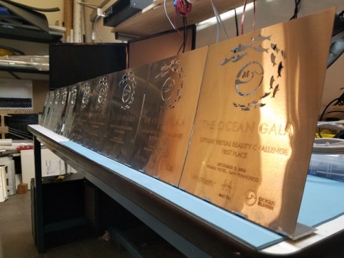 Stainless steel plaque trophies for the 2016 Ocean Gala’s Extreme Virtual Reality Challenge.