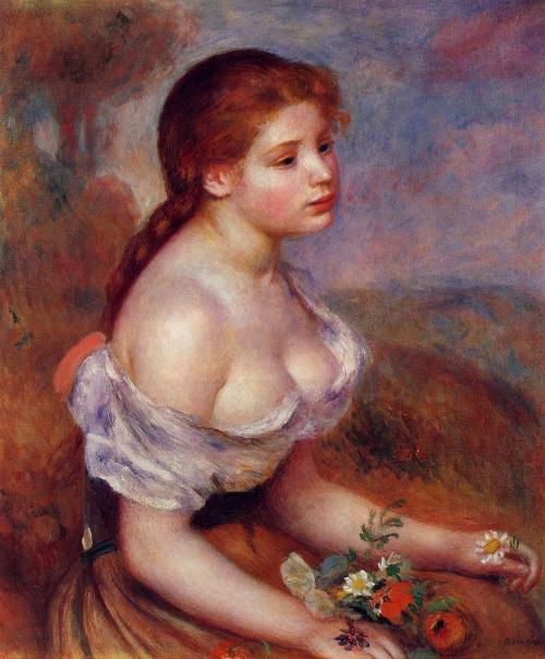 Young Girl with Daisies, 1889, Pierre-Auguste RenoirMedium: oil,canvas