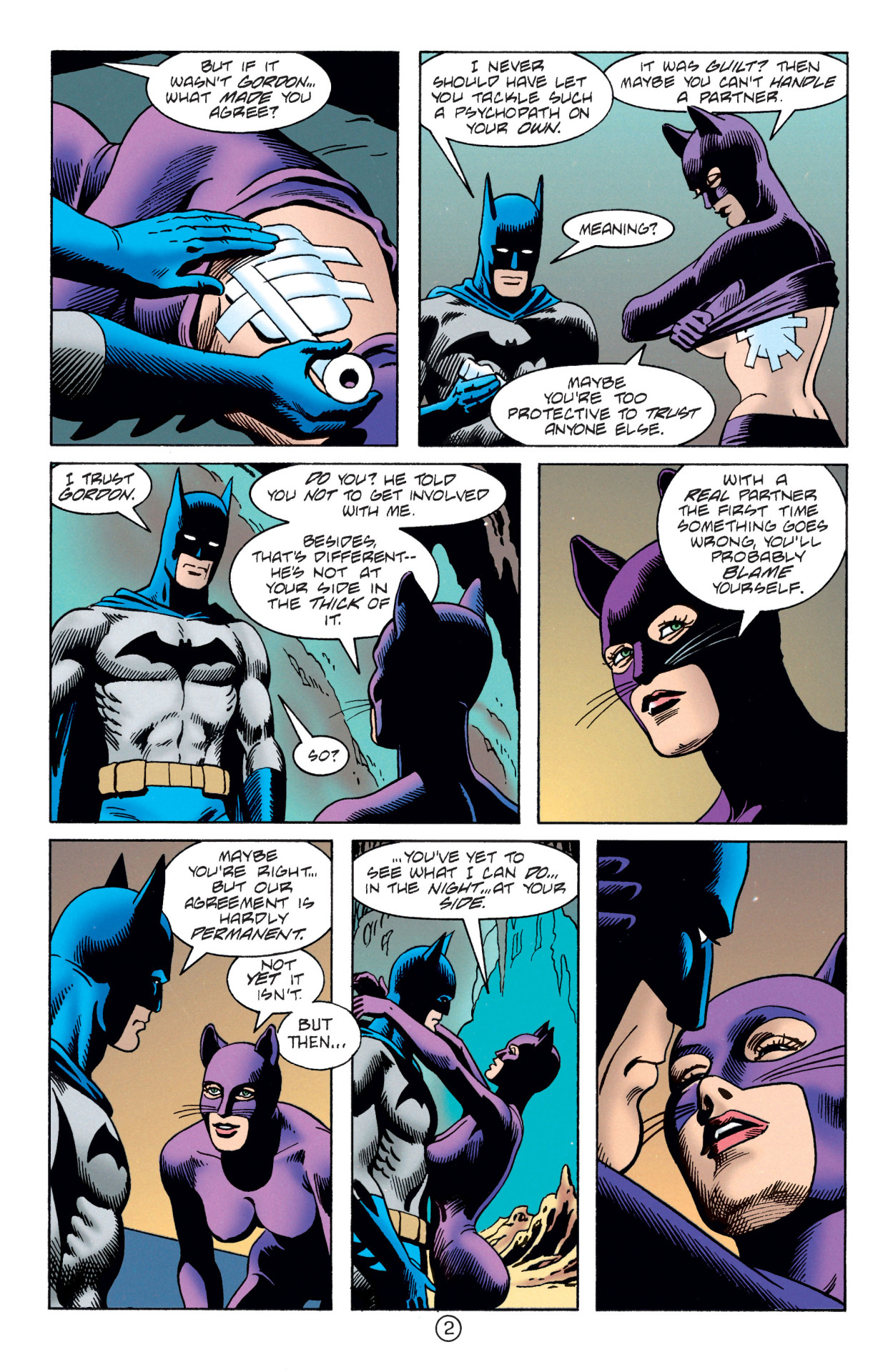 Batman: Legends of the Dark Knight, issue # 48 (August 1993).
Batman and Catwoman together in the Batcave. She knows him so well.