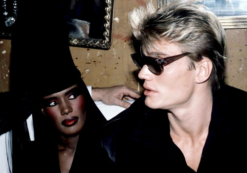mabellonghetti:Grace Jone and Dolph Lundgren photographed by Ann Clifford, 1985