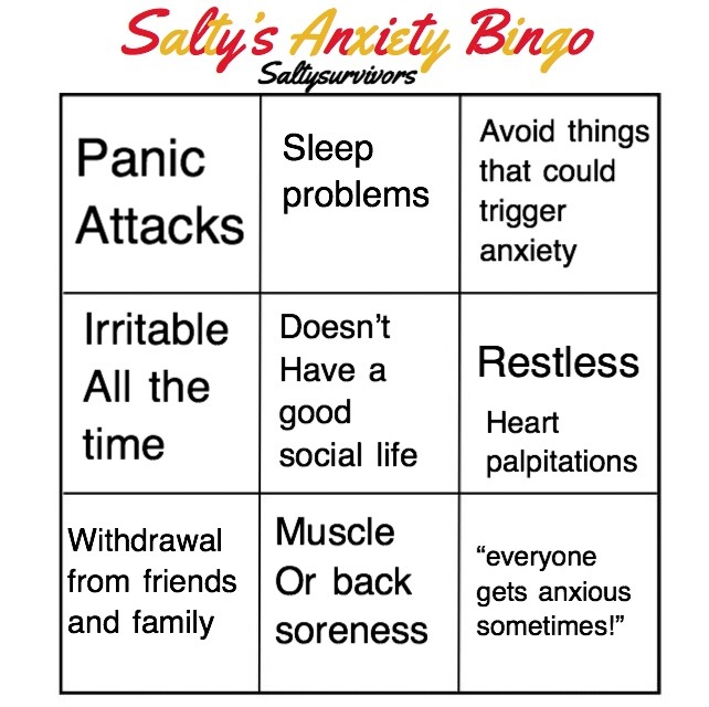 saltysurvivors:  An anxiety bingo 