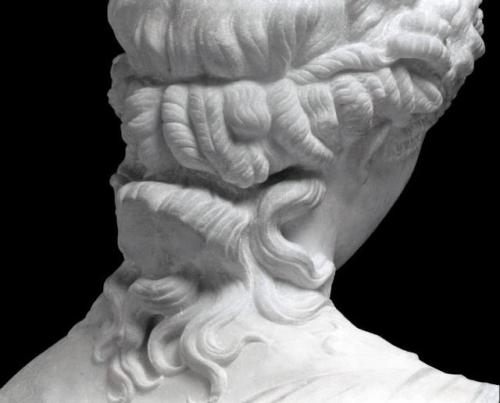 Details from a marble portrait bust of a woman, possibly the younger AntoniaRoman, Julio-Claudian Pe