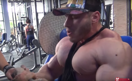 muscleroidaddict: Dan Cristian doing lat pullovers. But I can’t keep my eyes off his massive pecs. L