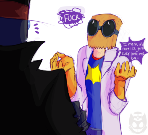 coreath:  ( ͡° ͜ʖ ͡°)(I feel like the argument stemmed from Black Hat being meaner than usual towards Flug because he’s frustrated at himself trying to understand his affectionate feelings, and Flug finally blows up about it)