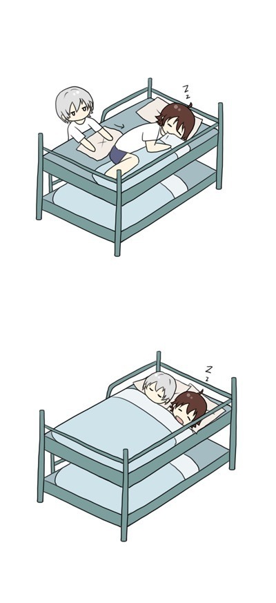 stellenciapatherica:  【ハルエル】一緒に寝よ~ by Hikaru Source:http://www.pixiv.net/member_illust.php?mode=medium&amp;illust_id=36356823