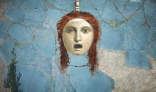 signorformica:Wall painting of a female head mask. Pompeii ~ 1st century AD• via Bibliothèque Infern