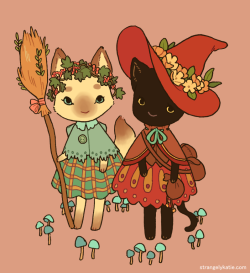 strangelykatie:  still thinkin about witches I guess! I would like to do a very small cute comic with these two! 