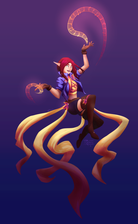 Commission | Energetic half-elf bard Rine Dirthylyth, Zeitgeist CampaignAnonymous Party Member Revie