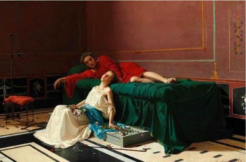Scene from Pompeii with the blind servant Nydia and the nobleman Glaucus , 1869 Alfonso Savini (Ital