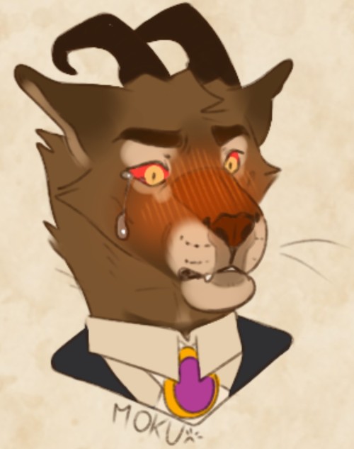 A 3/4 view of Edward's face, blushing heavily, as he looks scared and confused. A single tooth is visible from his mouth, as a tear drops on his cheek. He is experiencing love for the first time.