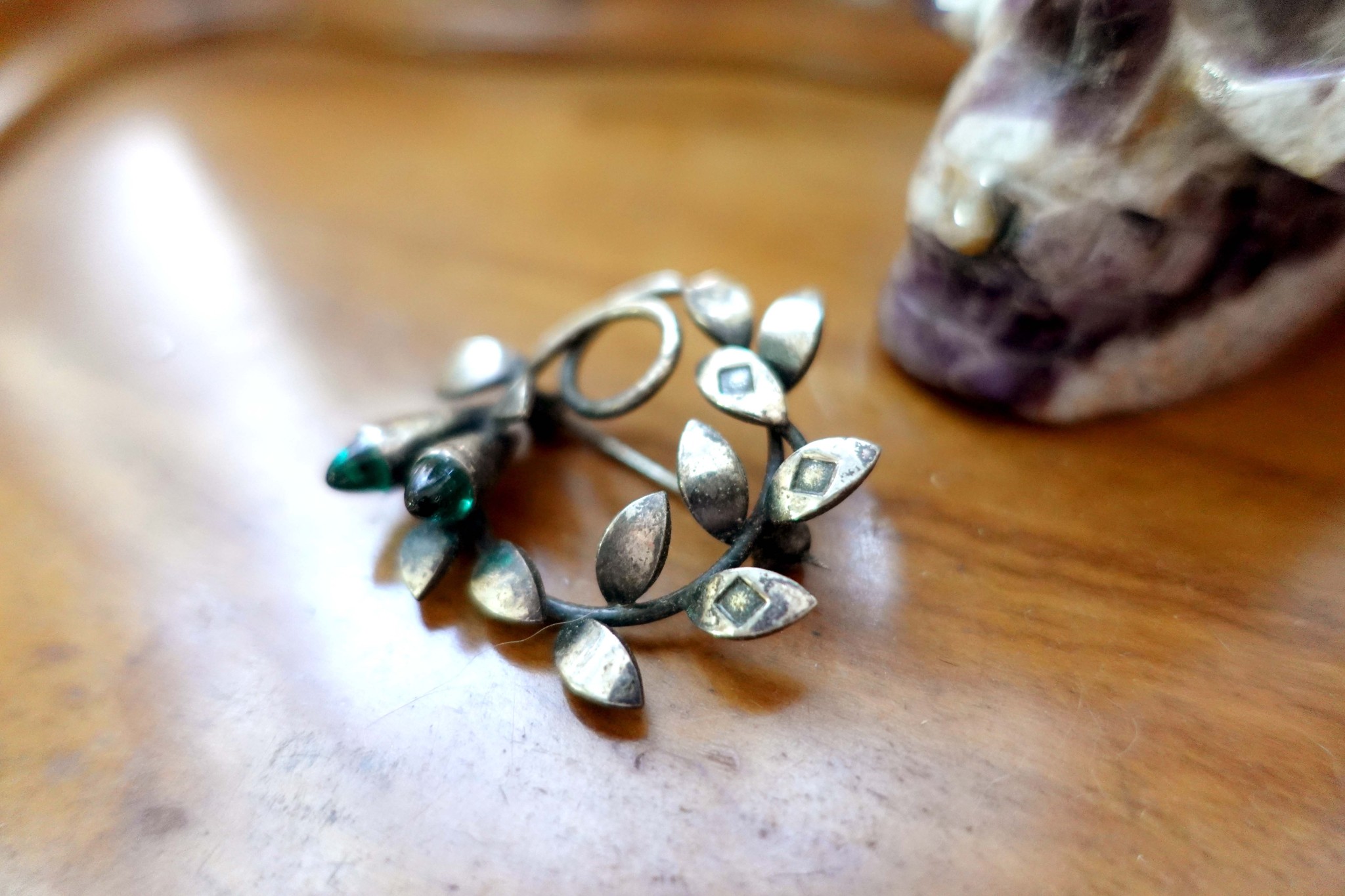 Womens Brooch Sterling Silver Branch With Flowers And Leaves