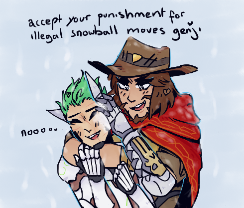 anthraxcakemix:  *strikes a pose again* mcgenji week day 3 snow !!! i love snow i wish it was snowing where i live Right Now