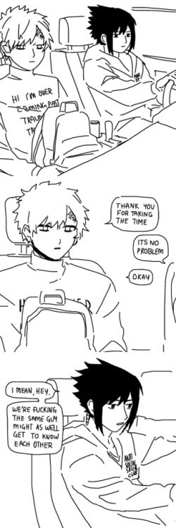 surprisedentistry: lipt-97: sasuke driving gaara to class at their shitty liberal arts school is thi