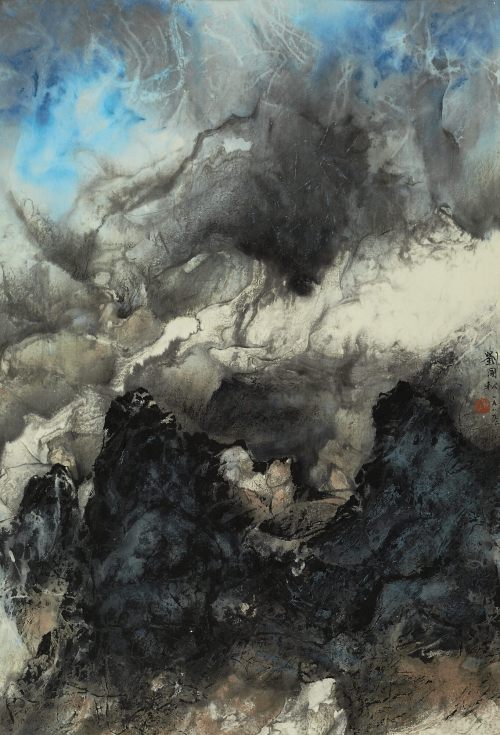 ochyming:Liu Guosong Taiwanese, b. 1932 RISING CLOUDS, 1989   Ink and colour on 