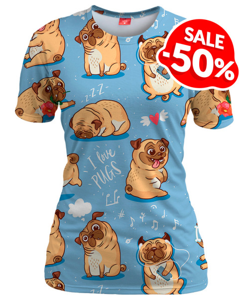 Here&rsquo;s cute &amp; colorful outfit for the summer: I Love Pugs T-shirt  ️ 