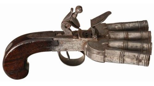 Four barreled flintlock duckfoot volley pistol, early 19th century.from Rock Island Auctions