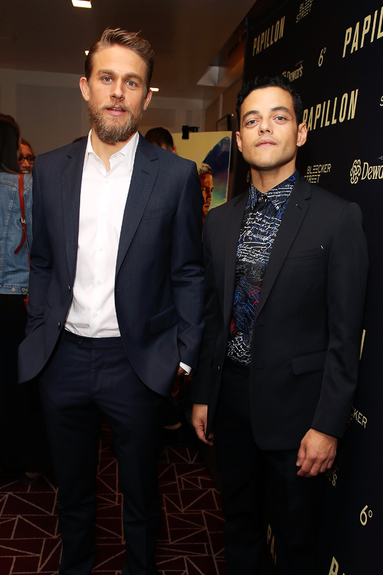 carpetdiem:   CHARLIE HUNNAM, RAMI MALEK‘Papillon’ Premiere, California (August