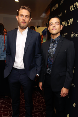 carpetdiem:   CHARLIE HUNNAM, RAMI MALEK‘Papillon’ Premiere, California (August 19, 2018).