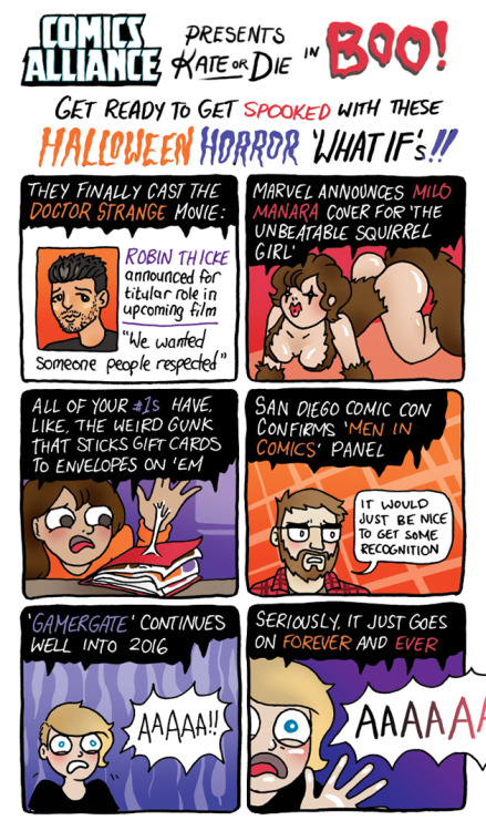 kateordie:  comicsalliance:  COMICS ALLIANCE PRESENTS ‘KATE OR DIE’ AND HALLOWEEN HORRORS By Kate Leth Welcome to the latest episode of ComicsAlliance Presents “Kate or Die,” a series of exclusive comic strips created by one of our favorite