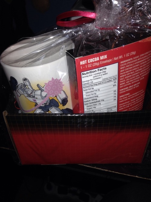 lordcellytron:  Super fun and awesome Transformers mug gift set at Kmart!!   Check it check it. Complete with Hot Rod Cocoa mix, a delicious chocolate CHIP cookie (“Nobody’s ever really disabled, as long as they’ve got courage!”), and THIS AMAZING