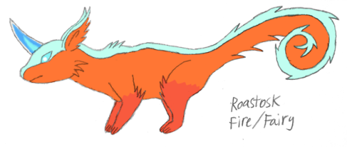 Roastosk (Roast + Ratatoskr + Tusk)Species: Mystic Flame PokemonType: Fire/FairyAbility: Flame BodyH