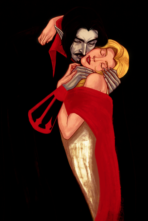 shahs1221:  Dracula and Lisa TepesA rendition of Klimt’s ‘The Kiss’. These two are killing me.You can get this as prints here.