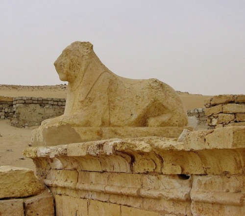 amntenofre:statue of a protective guardian Lion from the Temple of Ermouthi (Rnnwtt), Sobek, and Hor