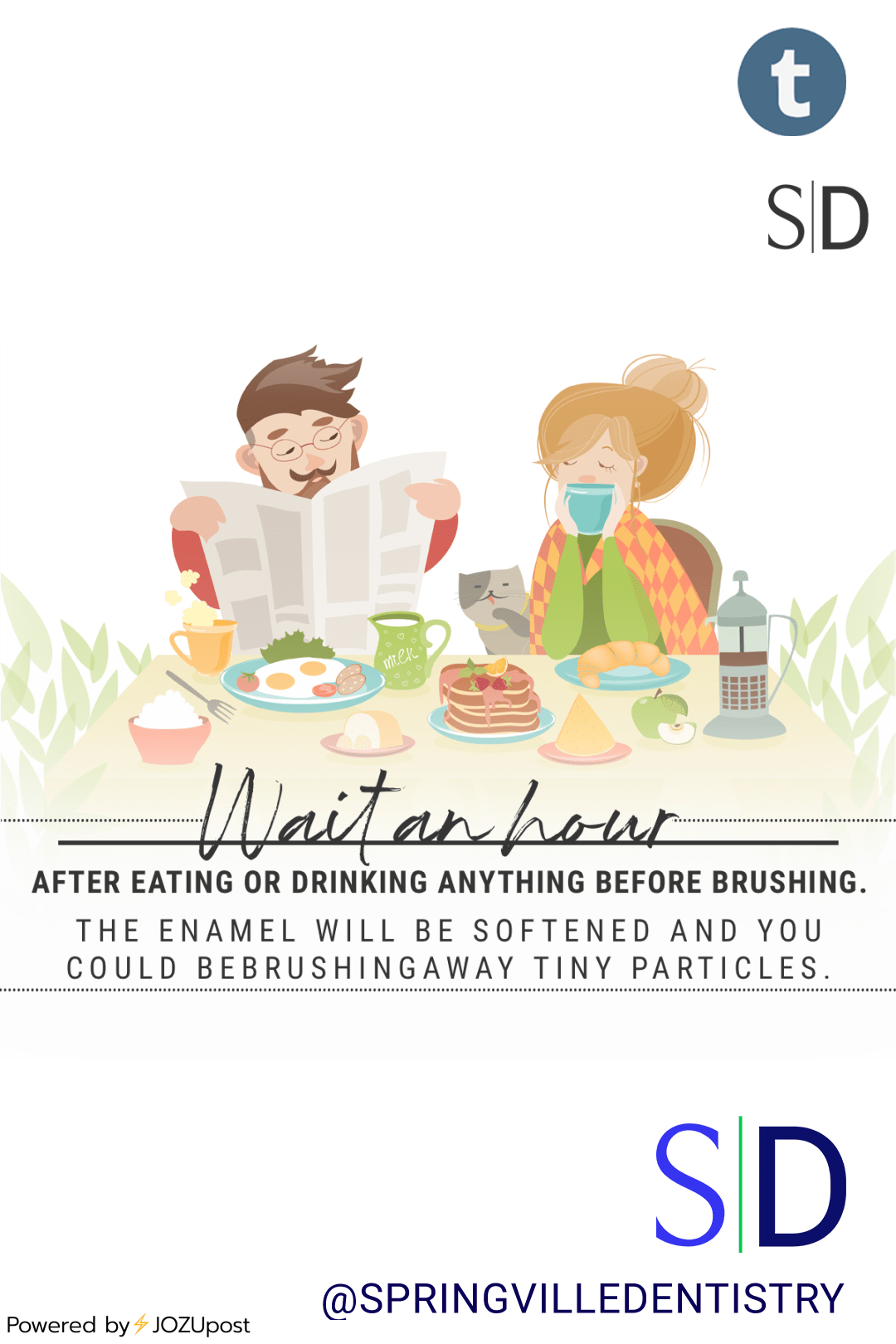 Wait an hour after eating or drinking anything before you brush your teeth. After eating your enamel is softer, and you could be brushing away tiny particles.
•
•
•
#waitanhour #brushyourteethtwiceaday