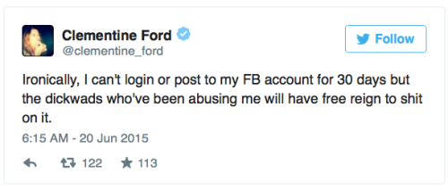 micdotcom: Feminist writer Clementine Ford was banned from her own Facebook page for exposing her ha