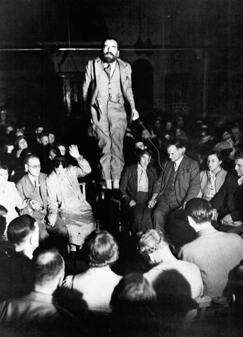The levitation of Colin Evans at a seance, 1938.