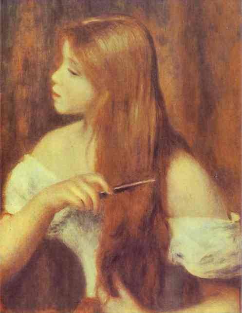 Young Girl Combing Her Hair, 1894, Pierre-Auguste RenoirMedium: oil,canvas