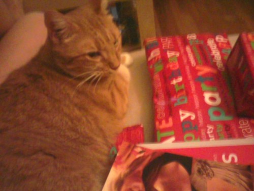 Michiko was lying all over these presents because they smell like cat treats. Whose birthday is this