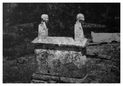 Twin-human-headed tomb with mystical patterns in a Zaza cemetery, from the Çılga village district in