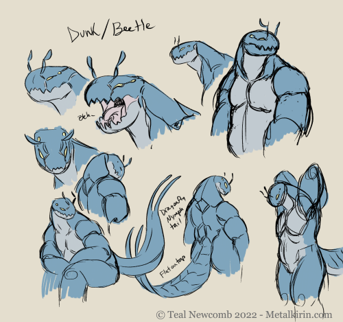 Studies of a Dunkleosteus / Beetle Lady character I’ve been working on for a while. Honestly j