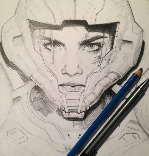 @caradelevingne Metroid portrait work in progress. #metroid #nintendo #art #caradelevingne #sketch #