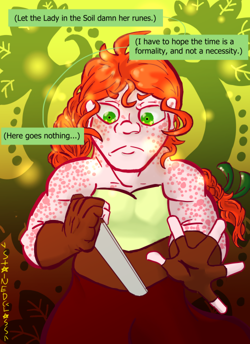 Chapter 3, Page 31 (3.31.143)Image Description: Start ID: Nania digs the hunting knife into the bark